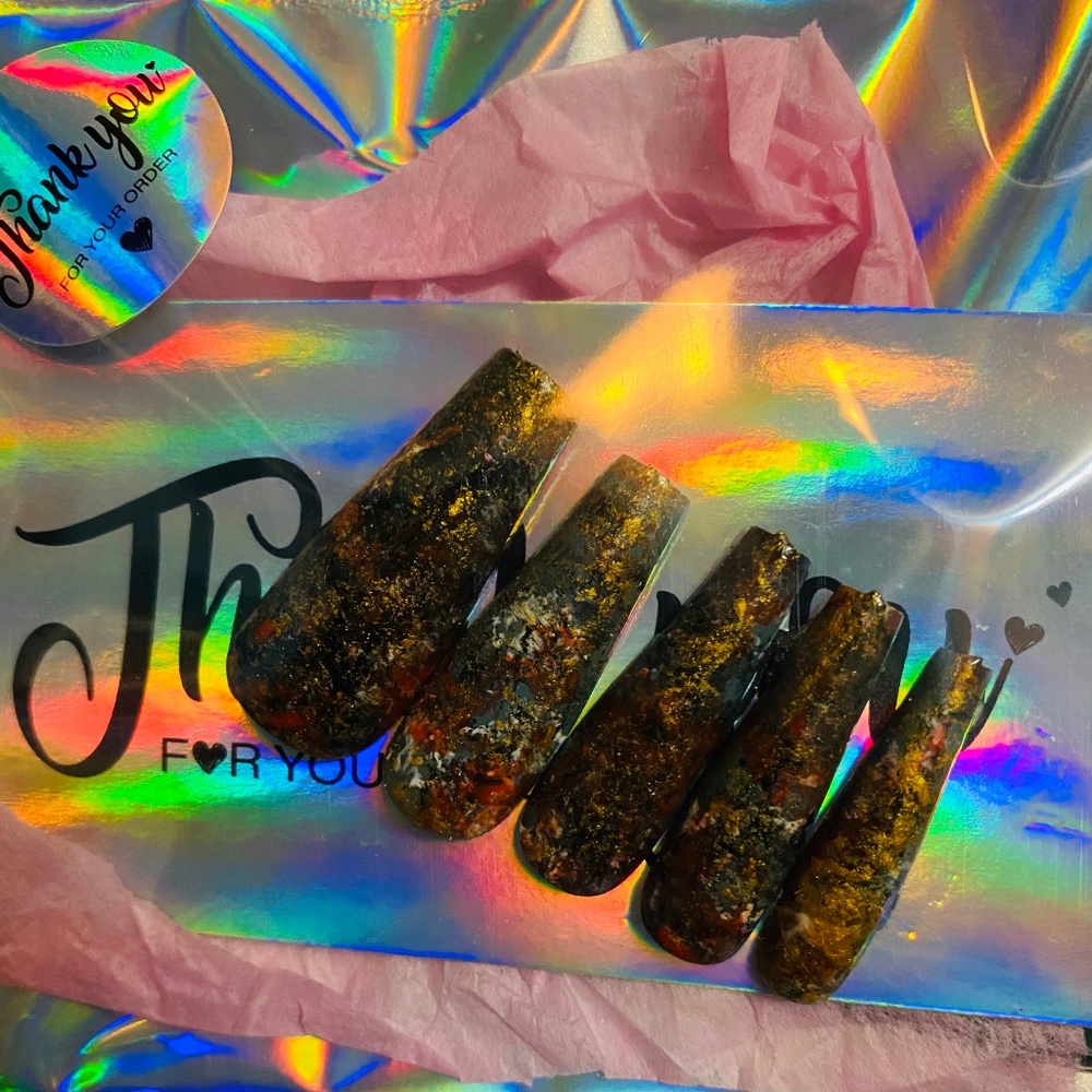 “Golden”. One of a kind nails.